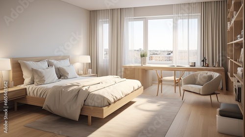 Foto Nordic neutrality guest room with neutral color tones