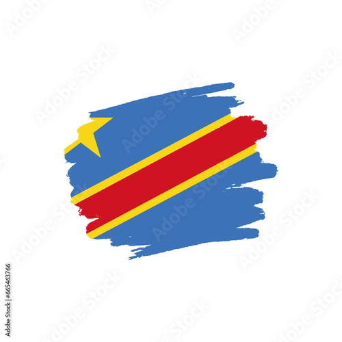 National flag of  the Democratic Republic of the Congo with brush stroke effect on white background
