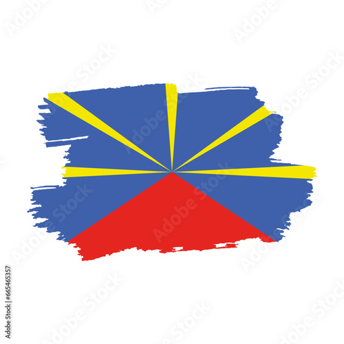 National flag of REUNION with brush stroke effect on white background