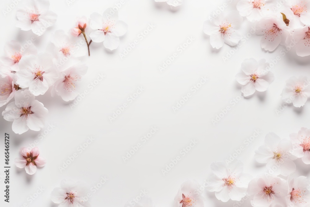 White background framed with sakura flowers White background framed with sakura flowers