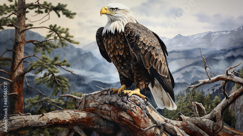 a beautiful eagle sitting on a pine tree, generate AI © 김원배 남성