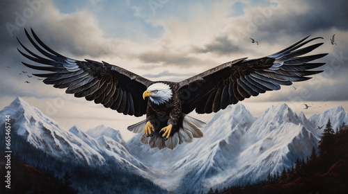 american bald eagle, a beautiful eagle sitting on a pine tree, generate AI 