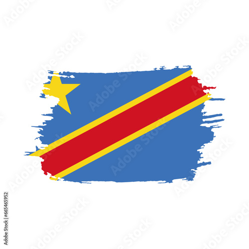 National flag of Democratic Republic of Congo with brush stroke effect on white background
