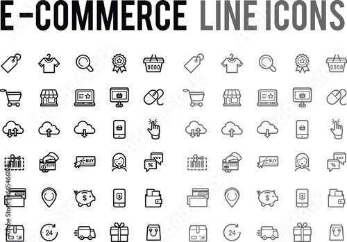 E-commerce online shopping, delivery vector line icon collection set for eshop seller