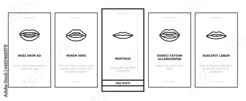 mouth character animation onboarding mobile vector. smile face, movement pronunciation, sync talk, expression speech, lip speak mouth character animation Illustrations