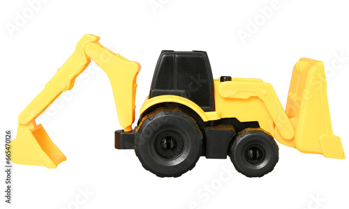 Toy tractor with bucket isolated on a transparent background.