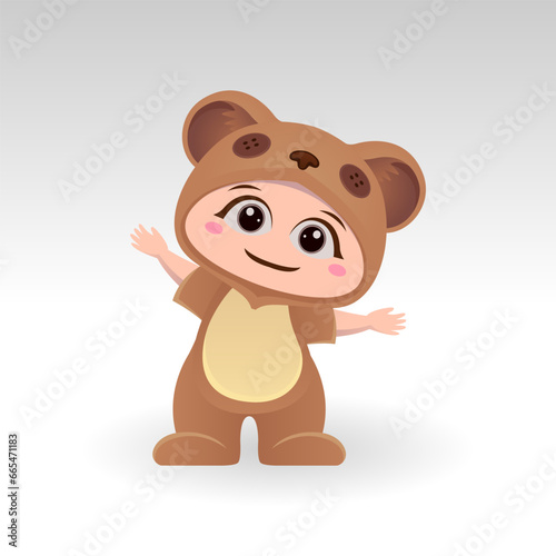 Cute Bear With Cartoon Icon Vector Illustration. Cute bear mascot costume concept Isolated Premium Vector. Flat Cartoon Style