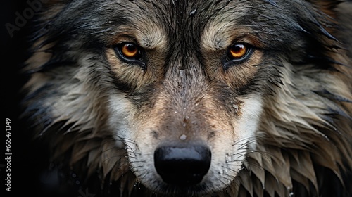 close up of a gray wolf portrait