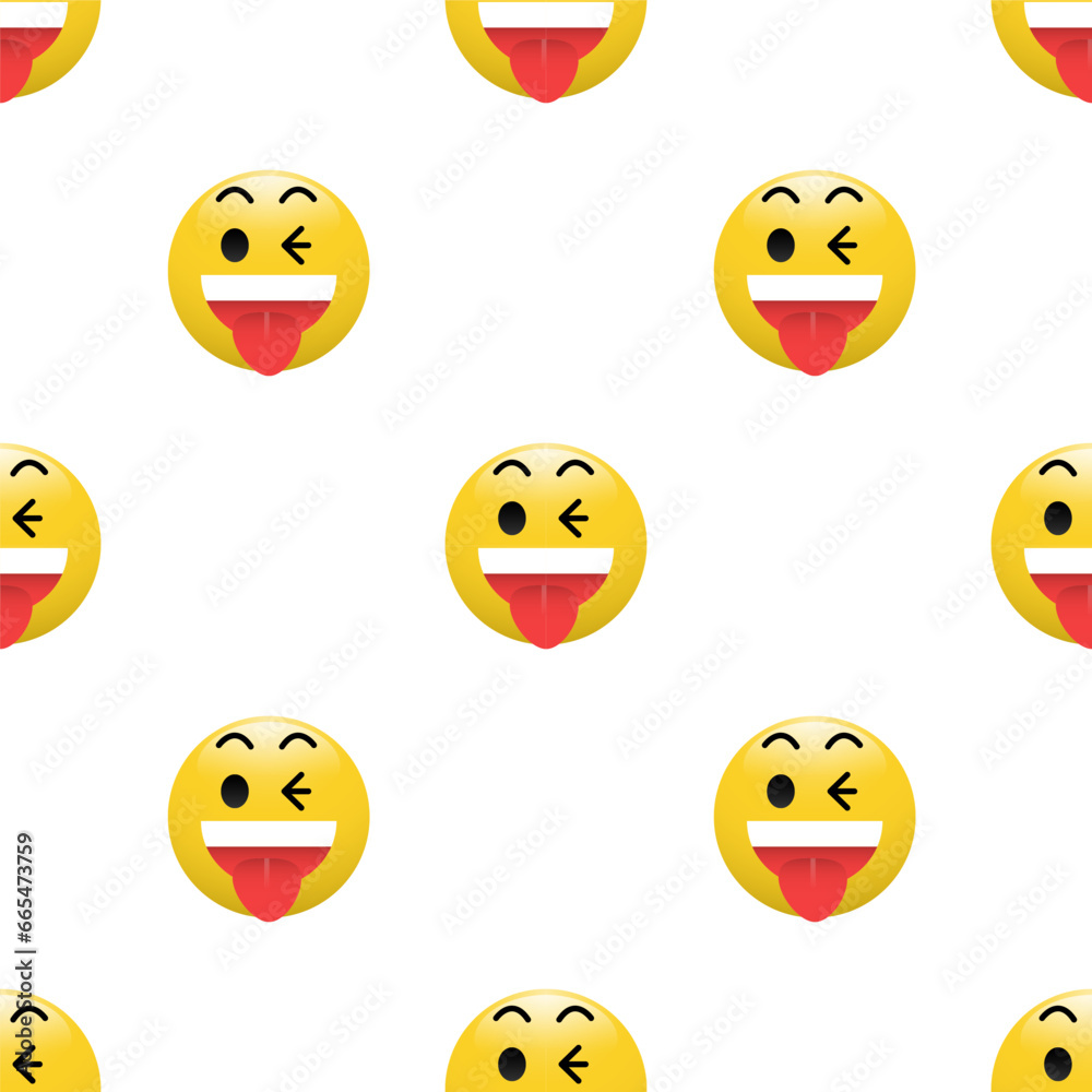 Fototapeta premium Yellow Head emoticon icon with Facial expressions, Seamless pattern on white background.