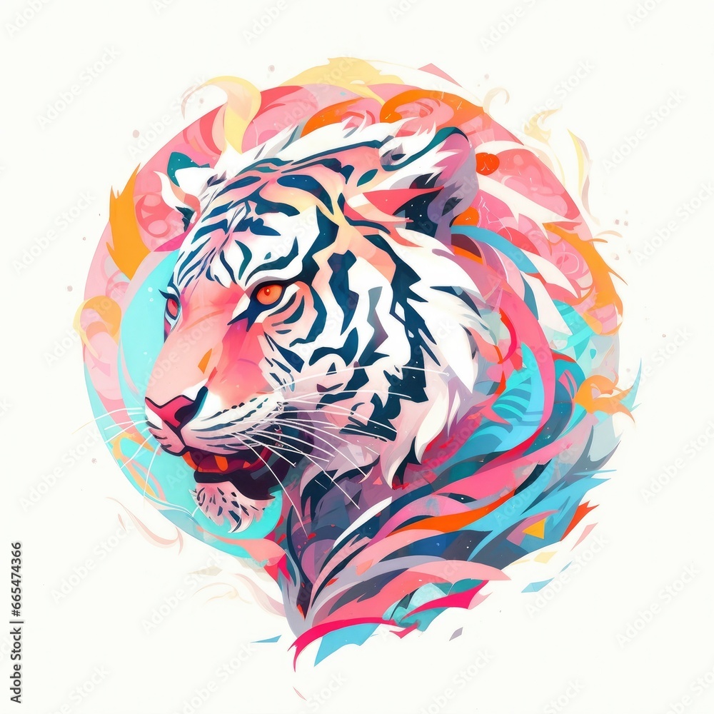 Watercolor tiger head. AI Generated