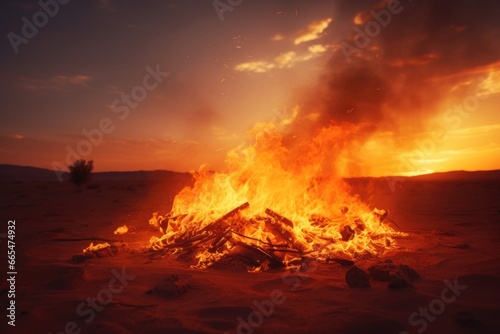Desert Bonfire at Sunset