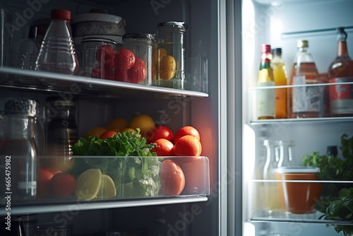 Fully Stocked Refrigerator with Food and Drinks