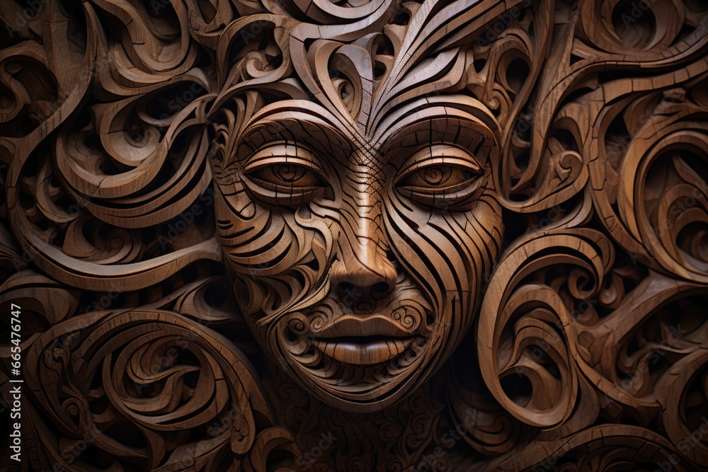 Wooden Carving with Swirly Patterns