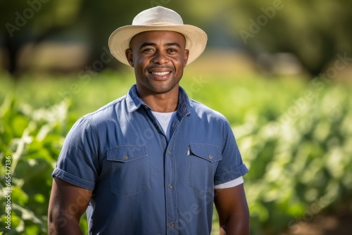 The man is a farmer. Portrait with selective focus and copy space