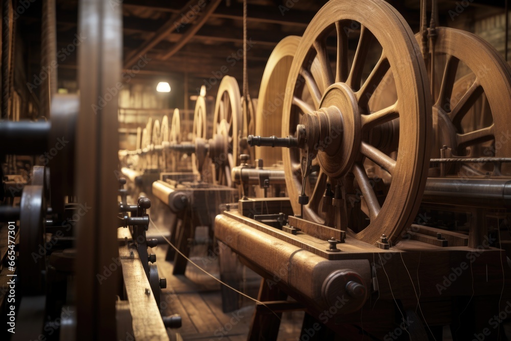 Spinning Machine with Wheels in Factory Spinning Machine with Wheels in Factory