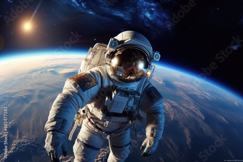 Astronaut in Spacesuit in front of Earth