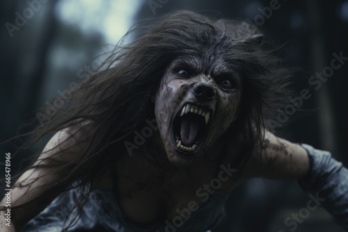 Woman with Scary Face and Long Hair
