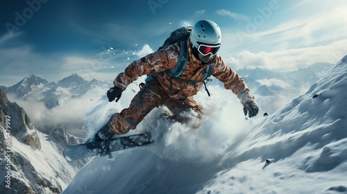 Thrilling Snowboarder Jumping Adventure in the Sunny Mountain Slopes