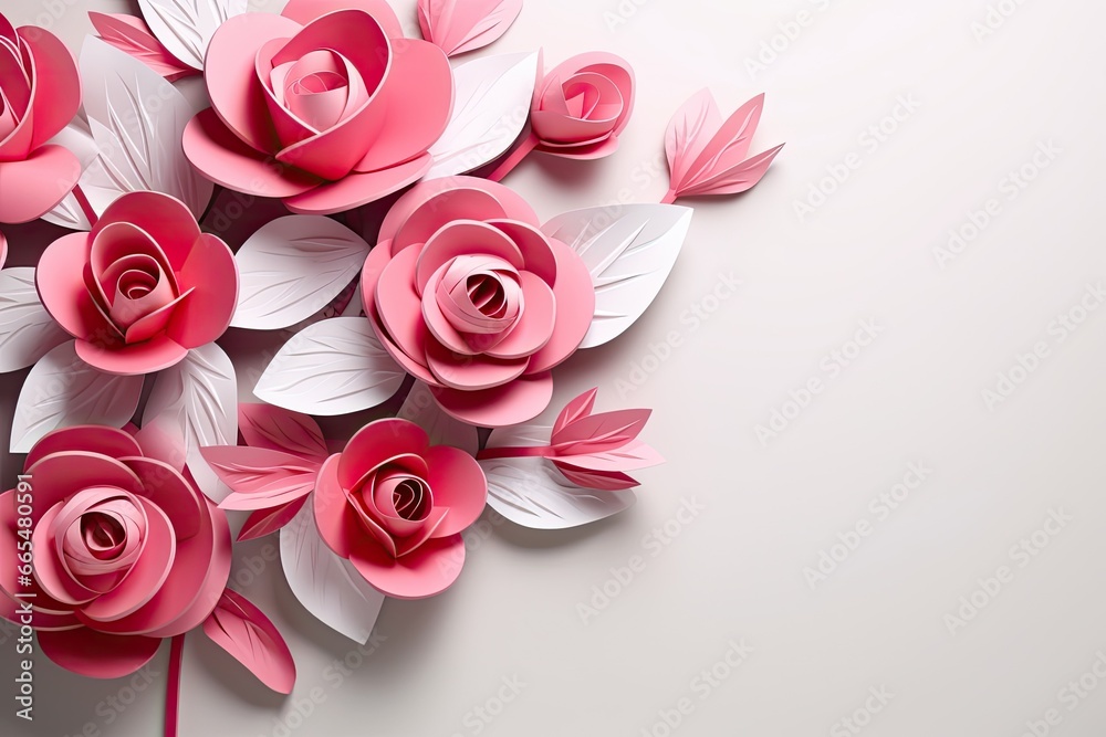 Paper flowers in the shape of a heart on a white background, Happy Mothers Day modern banner design, AI Generated Paper flowers in the shape of a heart on a white background, Happy Mothers Day modern banner design, AI Generated
