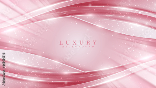Pink luxury background with silver curve line and glitter light effects decorations and bokeh.