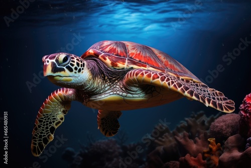 Hawaiian Green Sea Turtle Chelonia mydas  Hawksbill Turtle in a deep sea  AI Generated