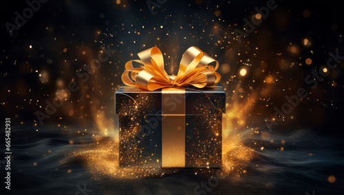 Gift box confetti explosion. Magic open surprise gift box package decoration © MD Media