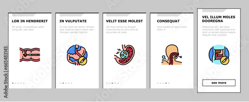 gastroenterologist doctor stomach onboarding mobile vector health gastroenterology, intestine research, medical bowel, disease microbiota gastroenterologist doctor stomach illustrations