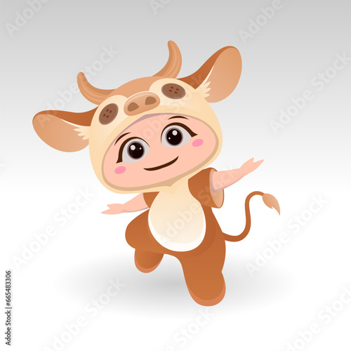 Cute cow With Cartoon Icon Vector Illustration. Cute bear mascot costume concept Isolated Premium Vector. Flat Cartoon Style
