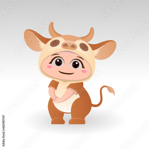 Cute cow With Cartoon Icon Vector Illustration. Cute bear mascot costume concept Isolated Premium Vector. Flat Cartoon Style