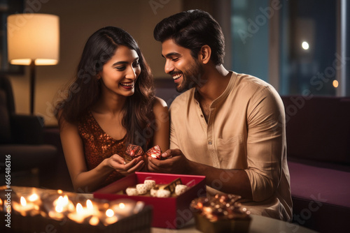 Indian couple celebrating diwali festival