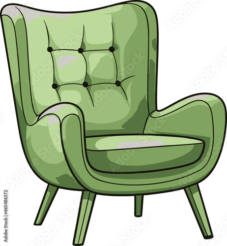 A vibrant, minimalistic vector illustration of an armchair in a comics-inspired aesthetic. The image features simple, flat colors to deliver a stylish and visually captivating design.