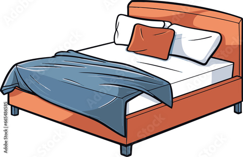 Minimalist vector illustration of a bed in comic style, with simple flat colors.