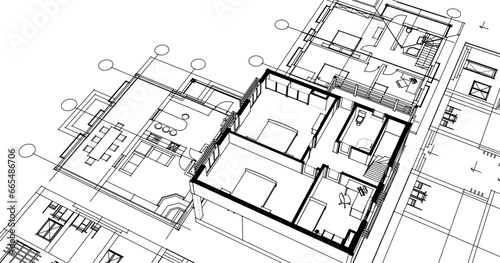 traditional residential architecture 3d illustration