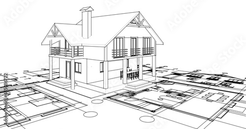 traditional residential architecture 3d illustration