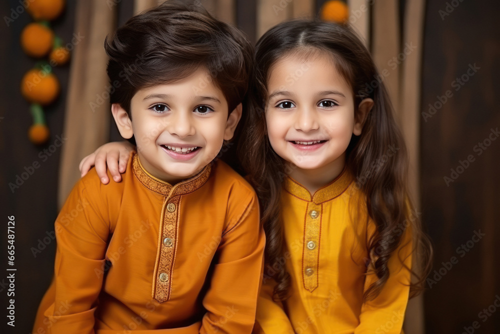 Cute indian little child siblings or friends in traditional wear Cute indian little child siblings or friends in traditional wear