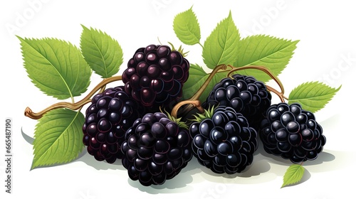 illustration of  blackberries with leaves on white background