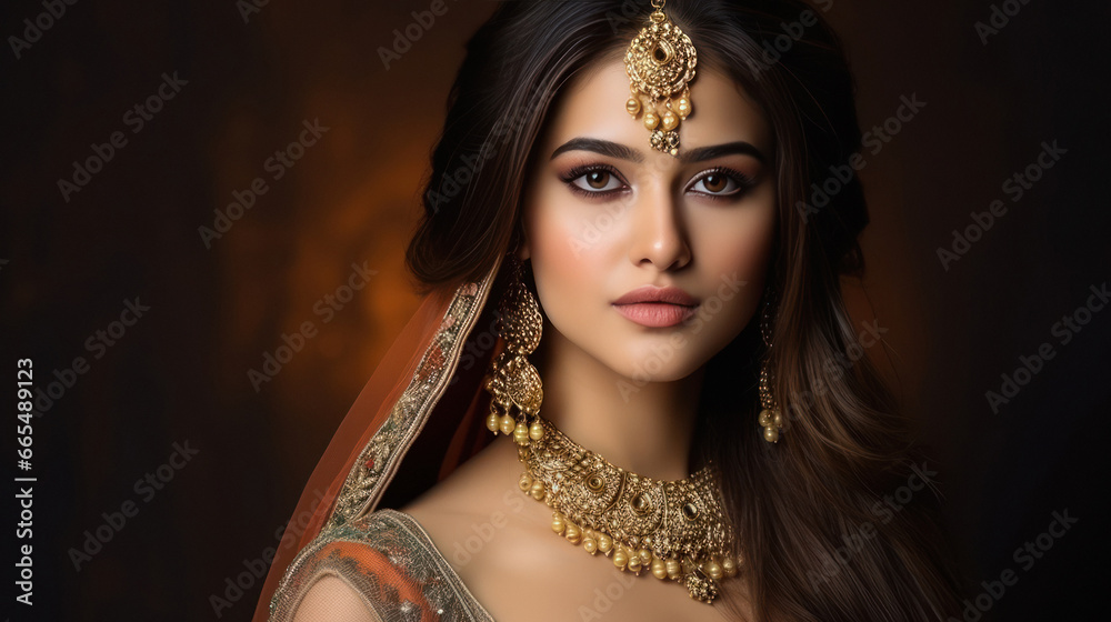 Beautiful indian woman in jewelery - obrazy, fototapety, plakaty 