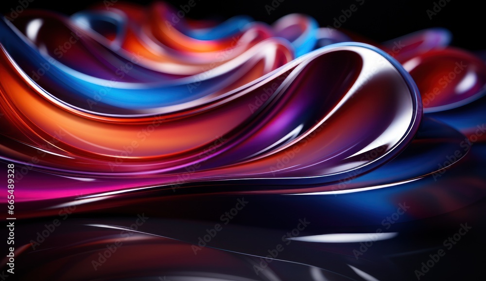 3D wave neon rainbow metallic, background wallpaper bright colors blue purple and pink, with reflection