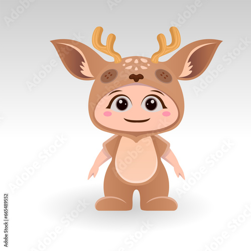Cute Deer With Cartoon Icon Vector Illustration. Cute bear mascot costume concept Isolated Premium Vector. Flat Cartoon Style