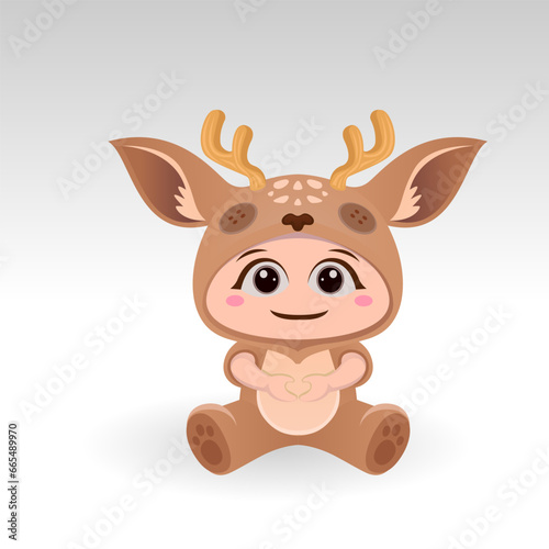 Cute Deer With Cartoon Icon Vector Illustration. Cute bear mascot costume concept Isolated Premium Vector. Flat Cartoon Style