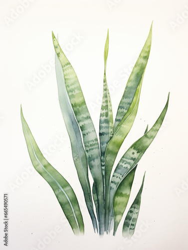 HOUSE PLANTS - Watercolour Collection { No4 } - Snake Plant - Mother-in-law's Tongue - Saint George's Sword. Botanical Watercolor Illustration Indoor Plant for Flower Shop