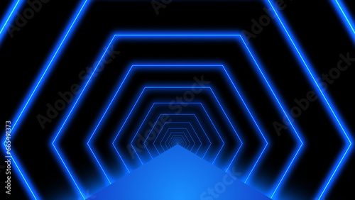 Fototapeta Naklejka Na Ścianę i Meble -  Abstract hexagon futuristic tunnel background with neon glowing blue lines