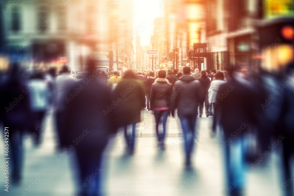 Blurred business people walking in the city scape.