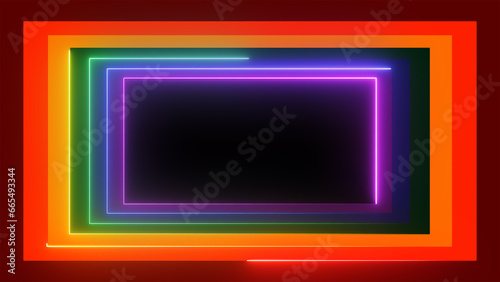 3d render  Abstract colorful blank frame neon background with glowing lines