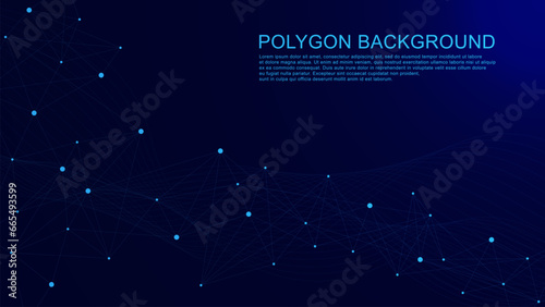 Abstract polygon background with connecting the dots lines and wave flow for digital transformation and global network connection concept.