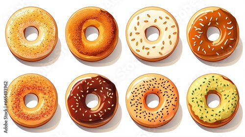 illustration of sets of donut with sprinkles and icing photo