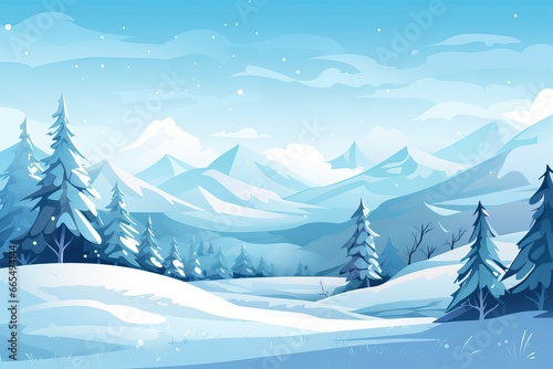 winter forest snow slope backgrounds, landscapes, simplistic cartoon, mountainous vistas