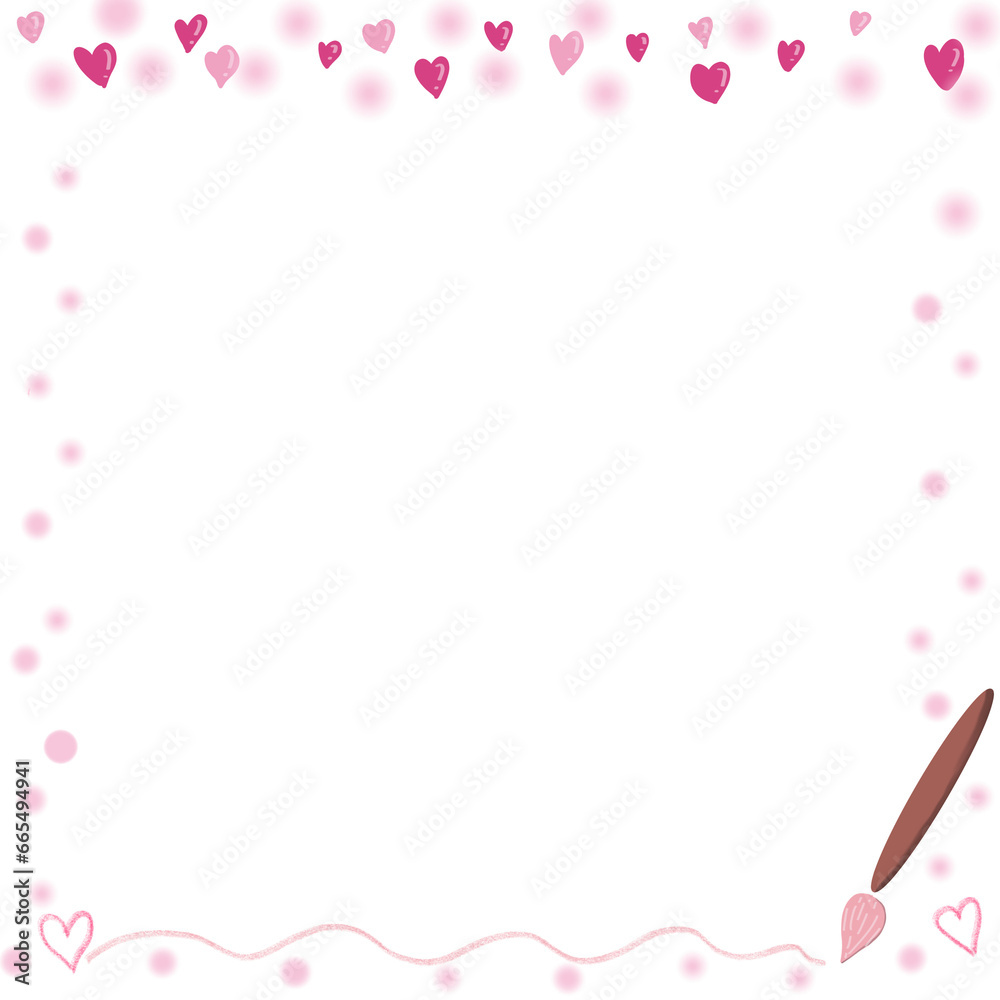 Pink heart shaped frame with paint brush