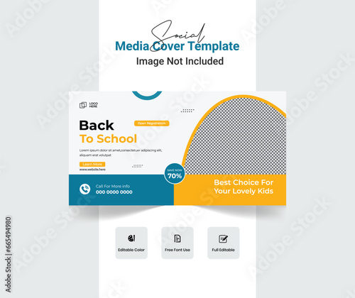 School admission web banner or educational social media template Vector, Kids school education cover template, and back to school.