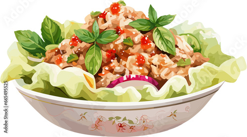 Watercolor Larb on Transparent Background - Thai Food Art Painting
